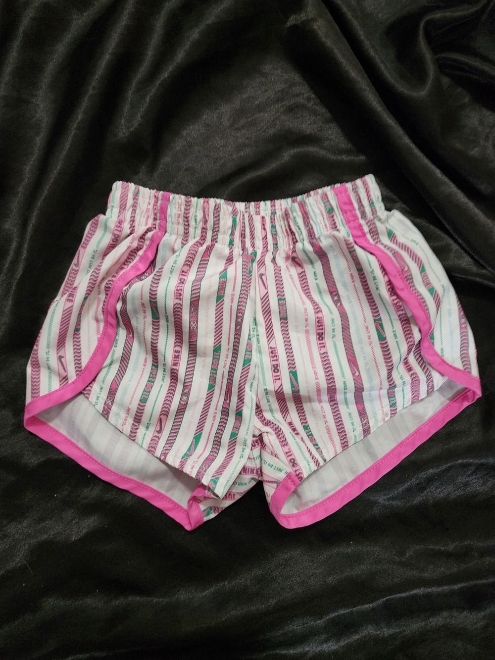 Nike Girl's White Striped Athletic Shorts with Pink Trim 2T